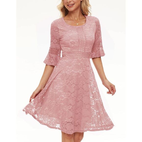 Women Wedding Dress Lace Bridesmaid Vintage Formal Cocktail Party Swing Dresses - Picture 5 of 6